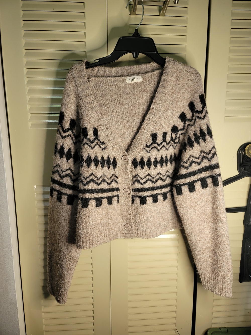 Promesa Beige and Black Patterned Cozy Cardigan